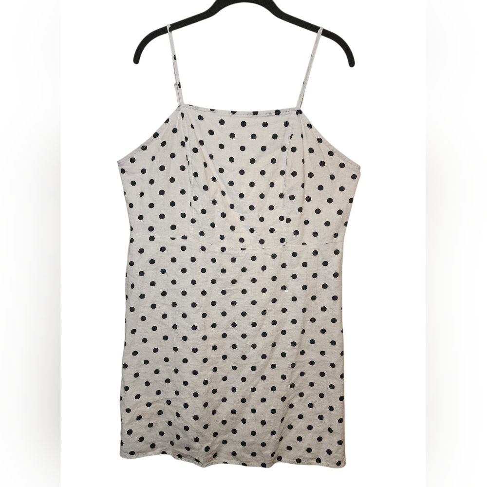 BP. Polka Dot Linen Blend Mini Dress White Black XL Adjustable Straps